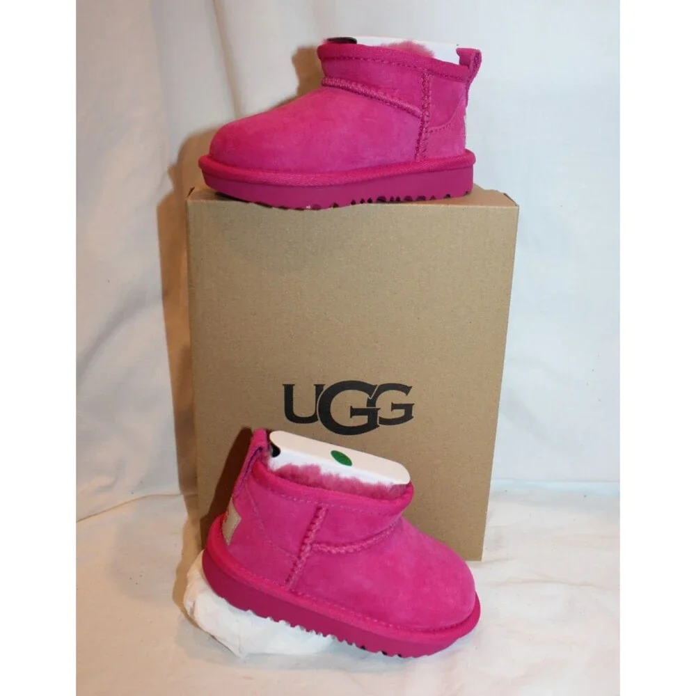 UGG Classic Ultra Mini Zip Suede Shearling Lined Boots Toddler 6 PINK NIB